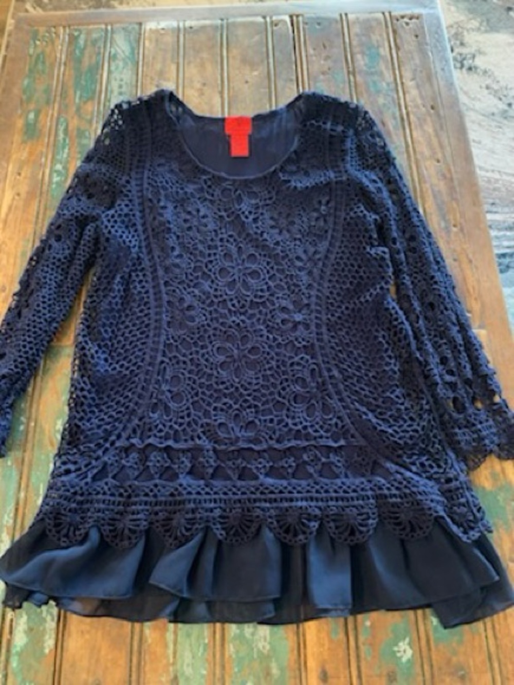 Cristina Navy Cotton Top with crochet details Red Logo Tag